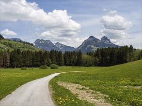 Salzkammergut cycle path, cloudy mood over mountain peaks, near Bad Mitterndorf, Styria, Austria,