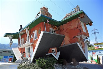 House upside down, Terfens, Tyrol, Austria, Tirolland, Europe