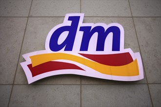 Logo drugstore dm, Stuttgart, Baden-Wuerttemberg, Germany, Europe