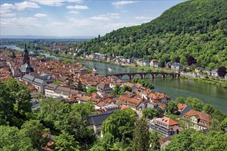 View of the Old Bridge and the city of Heidelberg from the Scheffel Terrace, Heidelberg,
