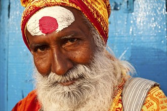 Portrait of a hindu ascetic, sadhu in Varanasi, India, Asia