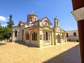 Exterior view of historic orthodox church monastery church Zoodochos Pege in Byzantine style from