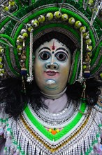 Purulia Chhau dance mask, dancer playing the role of the hindu god Shiva, West Bengal, India, Asia