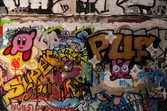 Graffiti wall in a skateboard park on the Thames, London, England, Great Britain