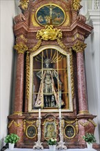The altar with the relic of St Faustus, former monastery church of St Peter and Paul, Irsee