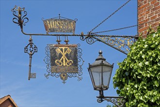 Old wrought-iron sign, Old Town, Lauenburg, Schleswig-Holstein, Germany, Europe