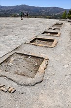 Detail of soil find at side edge of left central square Central Court In archaeological excavation