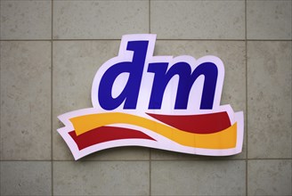 Logo drugstore dm, Stuttgart, Baden-Wuerttemberg, Germany, Europe