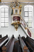 The pulpit, Kronburg branch church, Kronburg, Allgaeu, Swabia, Bavaria, Germany, Europe