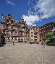 Castle courtyard with the Friedrichsbau residential palace, Heidelberg Castle and castle ruins,
