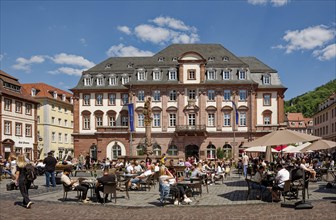 Heidelberg Town Hall on the Town Hall Square, Rathausplatz with the Hercules Fountain, Heidelberg,