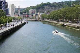 On the way in Bilbao, Province of Bizkaia, Basque Country, Spain, Europe, Quiet river landscape