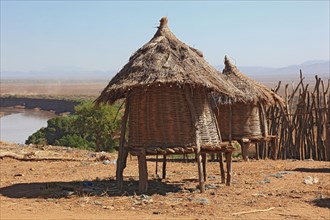 South Ethiopia, Omo region, among the Karo people, huts in the Karo village, Ethiopia, Africa