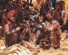South Ethiopia, Omo region, in the village of Turmi, young girls from the Hamar, Hamer, Hamma,