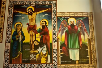 Paintings representing Jesus Christ and the much revered ethiopian saint Tekle Haymanot, Orthodox