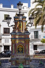 Decorative fountain in the centre of Vejer, Andalusia, Spain, Europe