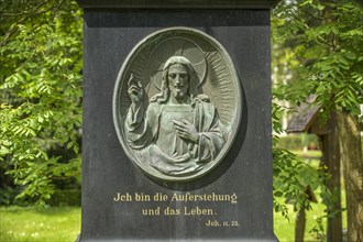 Gravestone, Jesus Christ, forest brook Cemetery, Offenburg, Baden-Wuerttemberg, Germany, Europe
