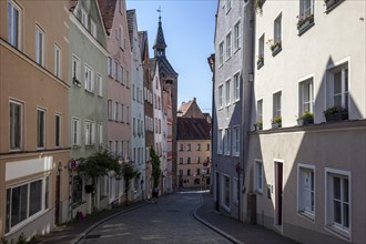 Houses and alley in the historic old town, Alte Bergstrasse, Landsberg am Lech, Upper Bavaria,