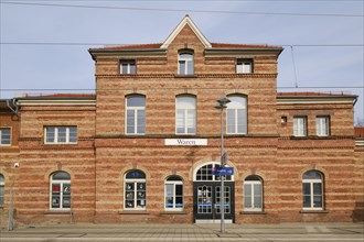 Railway station, Waren, Mueritz, Mecklenburg Lake District, Mecklenburg, Mecklenburg-Vorpommern,