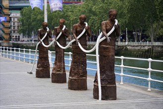 On the way in Bilbao, Province of Bizkaia, Basque Country, Spain, Europe, Sculptures of four woman