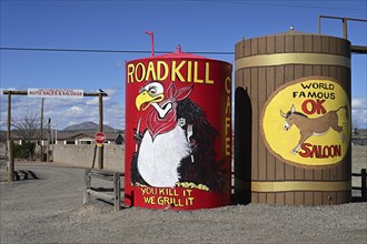 Advertising pillar for Roadkill Cafe on historic Route 66, Seligman, Arizona