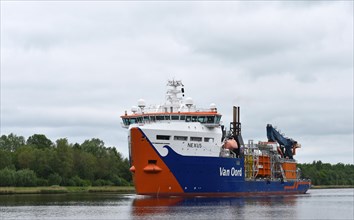 Cable carrier, special ship, ship Nexus in the Kiel Canal, Kiel Canal, Schleswig-Holstein, Germany,
