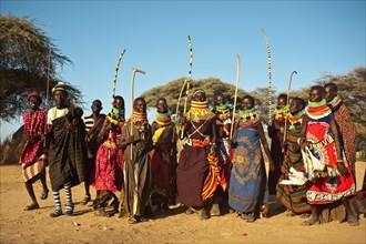Dance performed by women and men from the Turkana tribe, Kenya, Africa