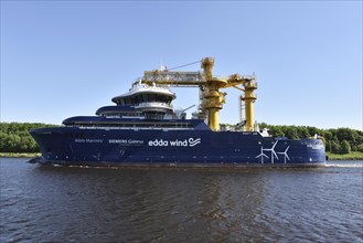 Offshore service vessel, specialised ship Goelo Enabler sails in the Kiel Canal, Kiel Canal,