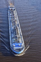 Bird's eye view of the tanker Imke Deymann on the Kiel Canal near Beldorf, Rendsburg-Eckernfoerde