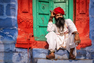 Portrait of a Indian man with turban, Jodhpur, Rajasthan, India, Asia