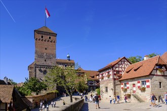Imperial Castle, with fountain house and pagan tower, half-timbered houses in the castle, Nuremberg