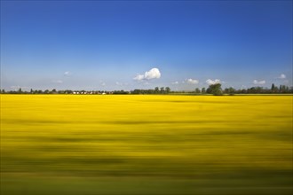 Long exposure from a moving train, Minden, North Rhine-Westphalia, Germany, Europe