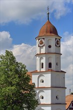 Church tower of the Kronburg filial church, Kronburg, Allgaeu, Swabia, Bavaria, Germany, Europe