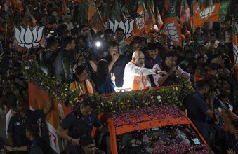 Union Home Minister and Bharatiya Janata Party (BJP) leader Amit Shah participate in a roadshow as