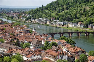 View of the Old Bridge and the city of Heidelberg from the Scheffel Terrace, Heidelberg,