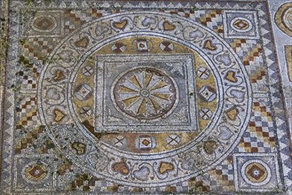 Floor mosaic with artistic patterns in a historical context, outdoor area, Archaeological Museum,
