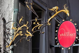 Historic advertising sign, Cafe Mozart, Gertriedegasse, City of Salzburg, Province of Salzburg,