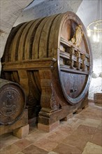 Large barrel for 220, 000 litres of wine, barrel building in Heidelberg Castle and castle ruins,