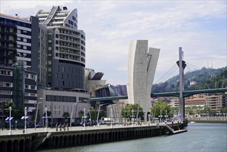 On the road in Bilbao, Province of Bizkaia, Basque Country, Spain, Europe, Modern cityscape with