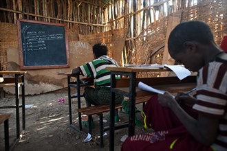 Teaching mathematics, school in a remote village inhabited by Afar tribespeople, Ethiopi