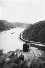 Rocky viewpoint on the Rhine near the Loreley. St. Goarshausen Rhineland Palatinate Germany