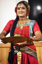 Indian dancer, 40 years old, dances Indian classical dance, Thekkady, Kerala, India, Asia