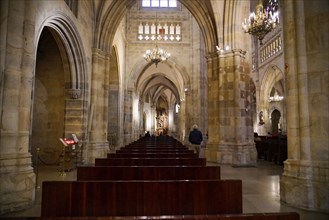 Cathedral, Old Town, Bilbao, Basque Country, Spain, Europe, Longitudinal view of the interior of a