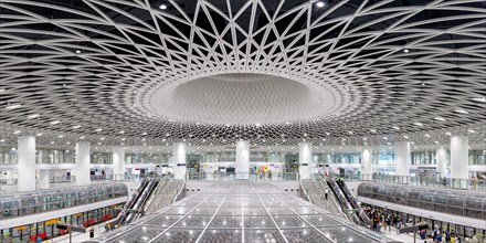Shenzhen Metro modern architecture in public transport underground station Gangxia North Panorama