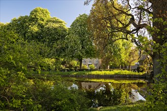 Castle park with a view of the riding school, Bueckeburg Castle, Bueckeburg, Lower Saxony, Germany,