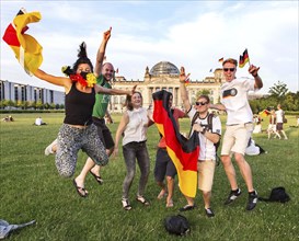 Football fans celebrate the German national football team's entry into the semi-finals at the
