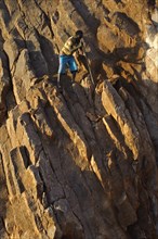 Worker in a basalt quarry, amhara region, Ethiopia, Africa