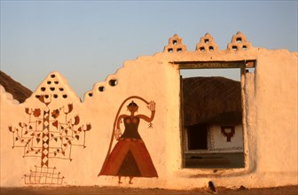 Outer wall and entrance of a house, Thar desert, India, Asia