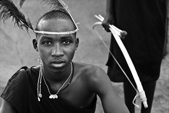 Teenage boys following their initiation rite, portrait of teens from the Njemps tribe, black and