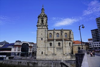 The Iglesia de San Anton church on the Nervion river in Bilbao, church in the city centre with